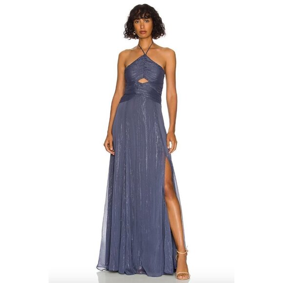 LIKELY Runa Halter Maxi Gown Night Shadow Blue Womens Size 10 - Picture 1 of 16
